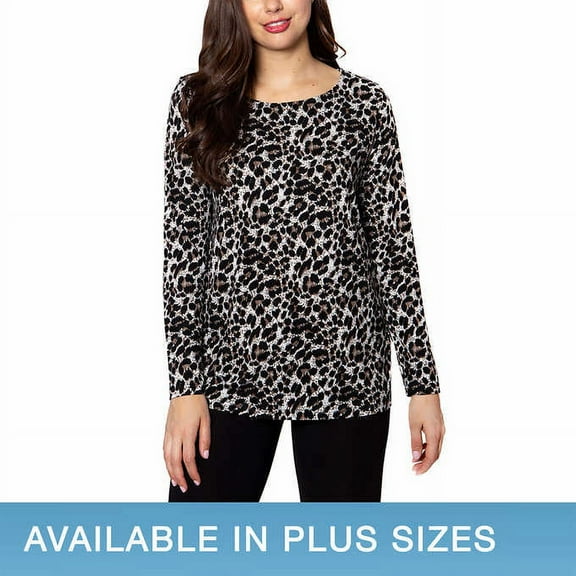 Mario Serrani Womens Long Sleeve Crew Neck Top Brown Leopard Size: XL, Color: Brown Leopard