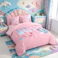 thumbnail image 2 of Manfei Watercolor Amphibian Axolotl 7-Piece King Bedding,Cute Salamander Pattern King Bed in a Bag,Pink Reversible, 2 of 7
