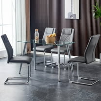 Noble House Modern Upholstered Dining Chairs, Faux Leather Padded Seat Side Chair, Silver Metal Legs, Gray, Set of 8