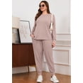 thumbnail image 3 of SHOWMALL Women's Plus Size 2 Piece Lounge Set Long Sleeve Top and Drawstring Jogger Pants Sweatsuit with Pockets, 3 of 8
