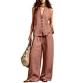 thumbnail image 2 of SOOMLON Matching Sets Women Outfits Plus Size V Neck Button Sleeveless Tees Loose Pants with Pockets 2 Piece Summer Set, 2 of 6