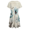 thumbnail image 5 of Fall Farm Teal Flower Oil Painting Art Sundress Short Sleeve Dress Summer Women Clothes Dress for Women Dresses, 5 of 7