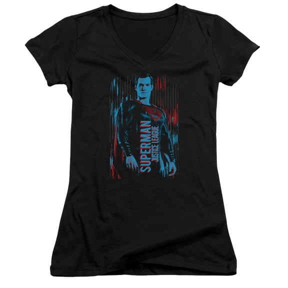 Justice League Movie Superman Junior Women's T-Shirt V-Neck Black
