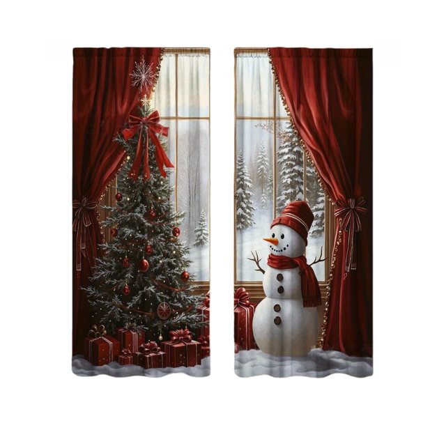 TIELUTT Rideaux Imprimés pour les Fêtes 2 Rideaux Plats 2D Imprimés Rouges de Noël avec Flocons de Neige et Rideaux 84 Pouces de Long 4 Panneaux Rideaux en Dentelle Courts Rideau de Douche Frais pour l'Extérieur Rideaux de Fenêtre Baseball Cu