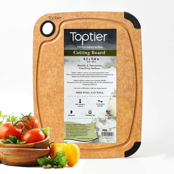 Tabla de cortar Toptier de fibra de madera, antideslizante, reversible, 29 x 23 cm