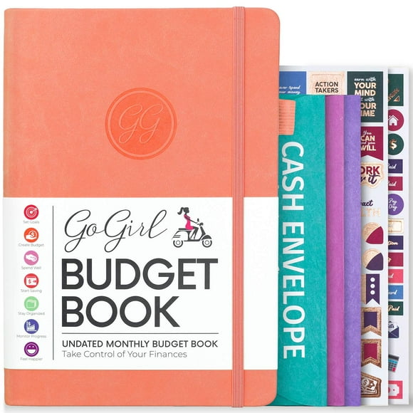 GoGirl Carnet de Budget - Planificateur Financier Mensuel Coloré Non Daté. Planificateur de Budget & Suivi des Dépenses pour Atteindre les Objectifs Financiers, Dure 1 An, Bonus 3 Enveloppes de Cash, A5 Couverture Rigide - Pêche Rose