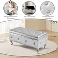 thumbnail image 5 of Storage Ottoman Bench, PU Leather Upholstered Storage Bench with Button, Luxury Button Tufted Bench with Metal Leg and Safety Hinge, Flip Top Footrest Bench for Bedroom Entryway Living Room, Silver, 5 of 10