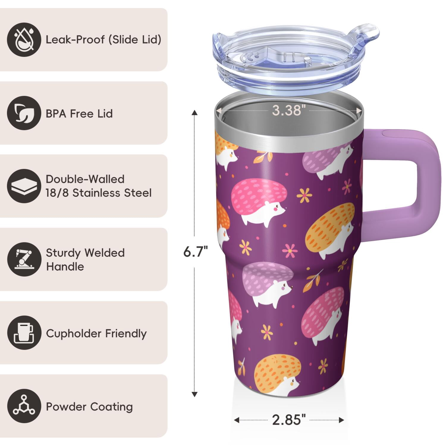 20oz Hedgehog Stainless Steel Tumbler with Handle and Straw Insulated Travel Water Bottle with Lid and Straw Perfect Gift for Birthdays Holidays Anniversaries for Women Men Hedgehog Lovers