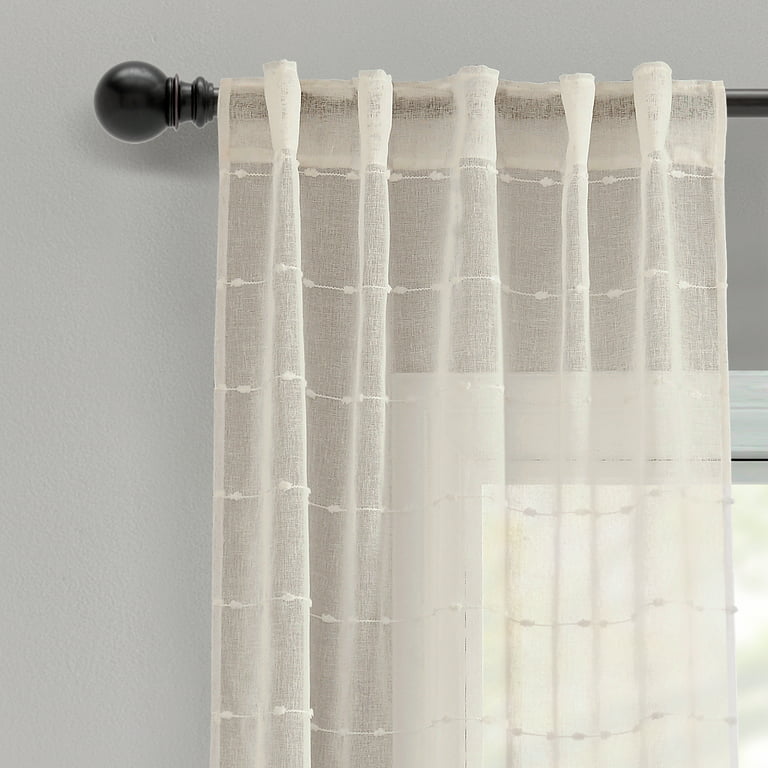 Lush Decor Farmhouse Textured Grommet Sheer Window Curtain Panel White Single 115X84