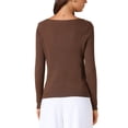 thumbnail image 3 of Suéteres de manga larga con cuello barco para mujer INSPIRE CHIC, tops de punto casuales, color café, 3 of 6