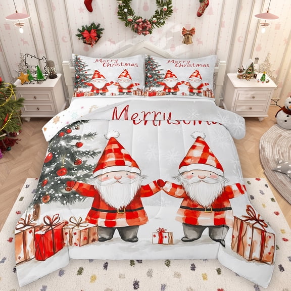 Manfei Cartoon Gnome Bedding Comforter Set,Merry Christmas Twin Comforter Sets,Kids Xmas Gifts Tree Bedding Set For Girls Boys,Microfiber Bedroom Decor Reversible,2-Piece