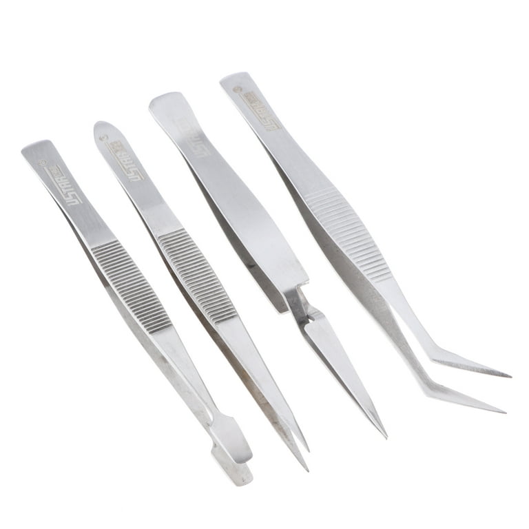 Pack of 4 Professional Craft Tweezers Set for Hobby, Electronics, Model  Making, 