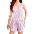 thumbnail image 1 of Biekopu Women Summer 2 Pieces Pajamas Set,Dot V-Neck Ruffles Camisoles Tank Tops and Shorts Sleepwear Outfits, 1 of 4