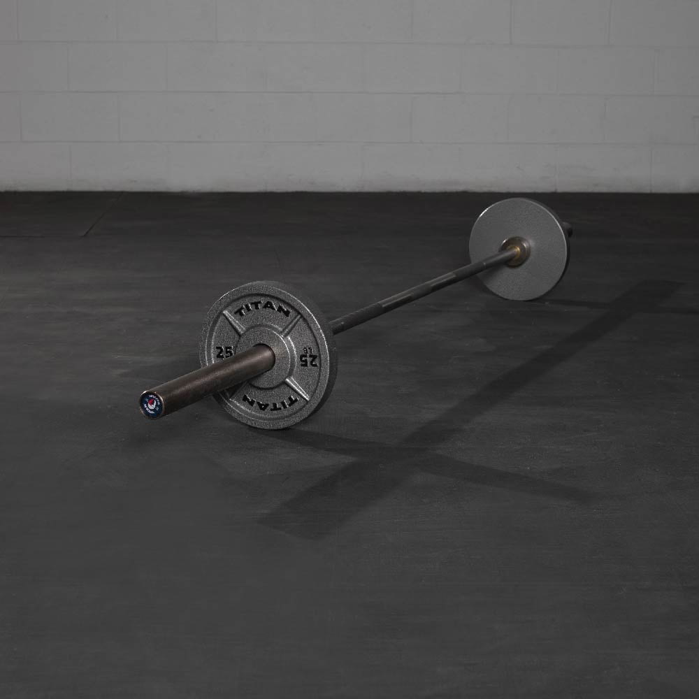 Titan Fitness 25 LB Cast Iron Olympic Plates, Sold In Pairs, Classic Weight Plate Design, Silver Hammer Finish