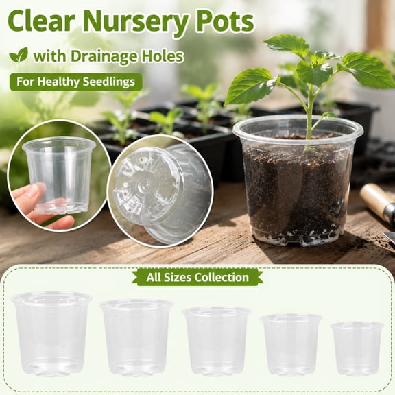 Clear Plastic Nursery Pot 7in with Drainage Holes Transparent Seedling Cup for Garden Yard Plant Growing