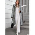 thumbnail image 3 of Women's Winter Grayish Green Hooded Stand Collar Long Down Jacket - Internal/External Pockets, Windproof Waterproof Warm, XXL, 3 of 11