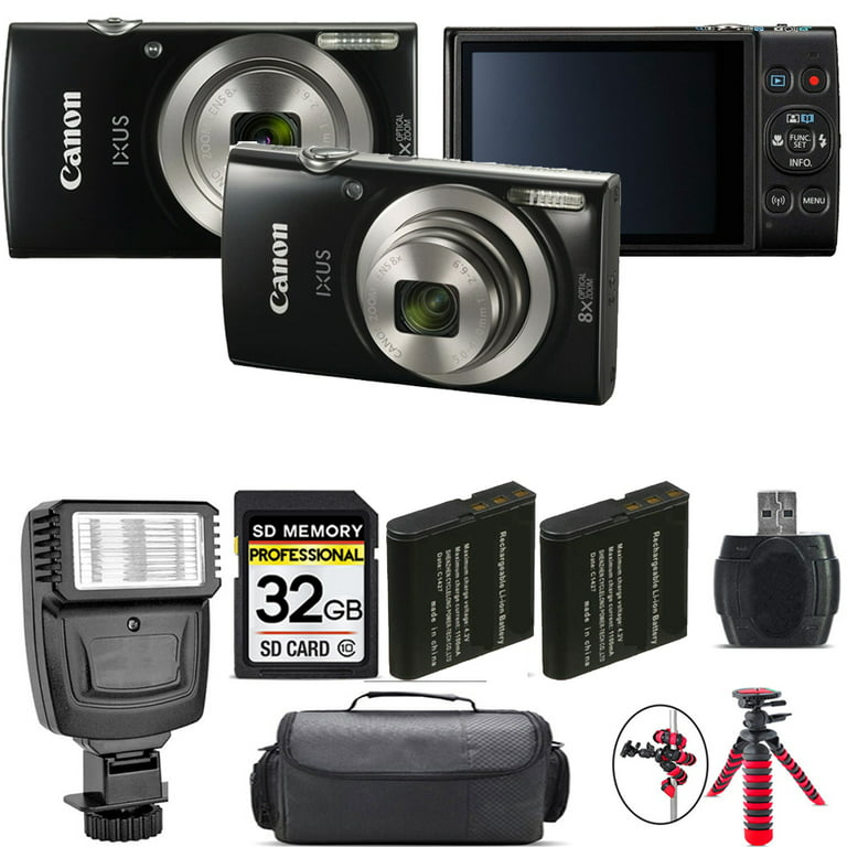 Canon IXUS 185/ELPH 180 Digital Camera (Black) + Extra Battery +