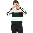 thumbnail image 1 of INSPIRE CHIC Suéter de punto casual con cuello redondo y bloque de color a rayas para mujer Verde beige L, 1 of 6