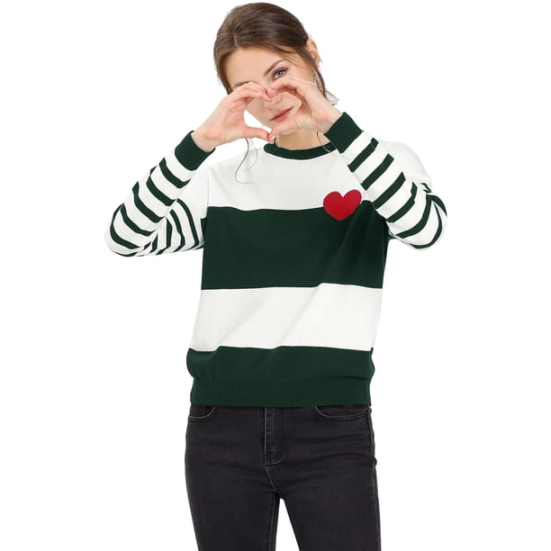 INSPIRE CHIC Suéter de punto casual con cuello redondo y bloque de color a rayas para mujer Verde beige XL