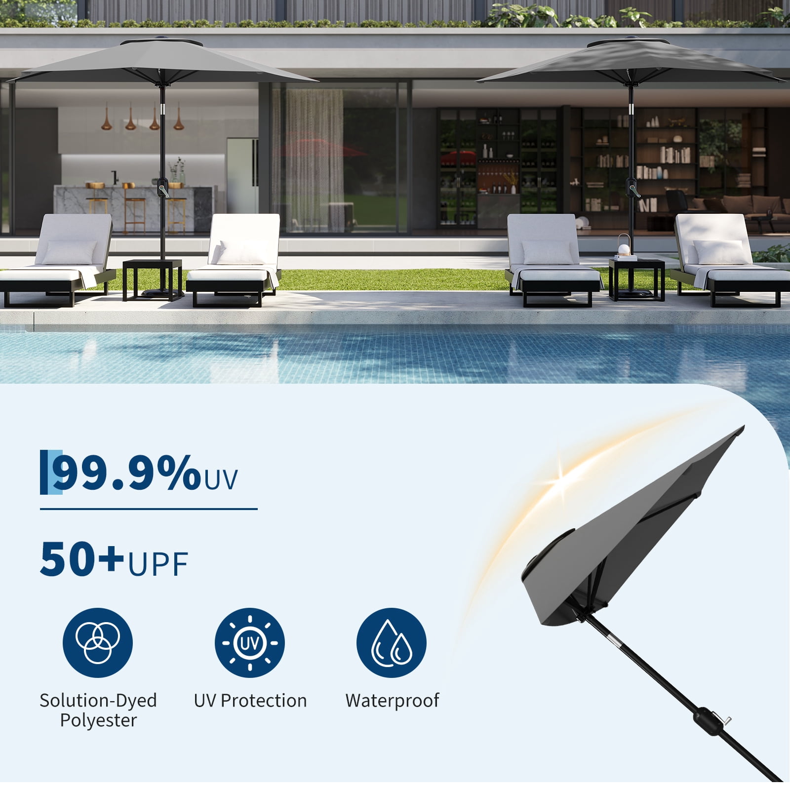 GOGRANT 98.4 in Gray Rectangle Market Patio Umbrellas with Crank, Adjustable Tilt, Crank
