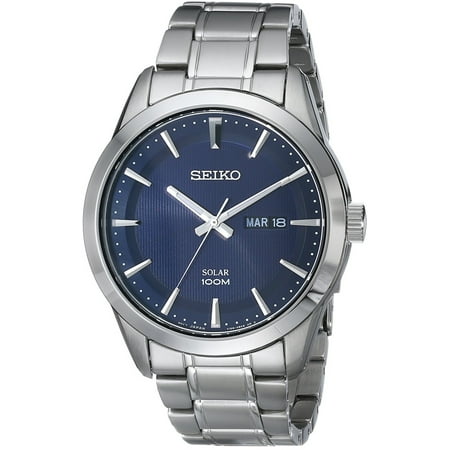 Mens Solar Stainless Steel Case and Bracelet Blue Dial Silver Watch - (Best Solar Watches For Men)