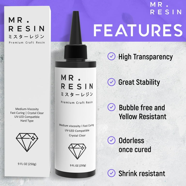 Mr. Resin 250g UV Resin Crystal Clear Hard Type UV Resin for Diy Jewelry,  Keychains, & More 