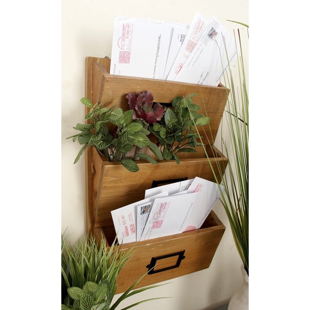 DecMode Wooden Letter Holder With Label Slots, WallMounted Letter Rack