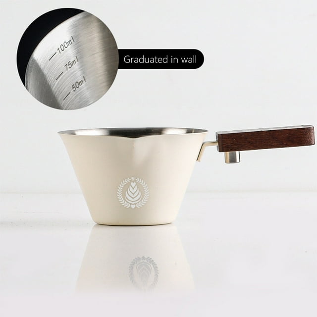 Italian Measuring Cup Wooden Handle Coffee Shot Glass Ounce-Marked Extraction Cup Stainless Steel Scale Cup