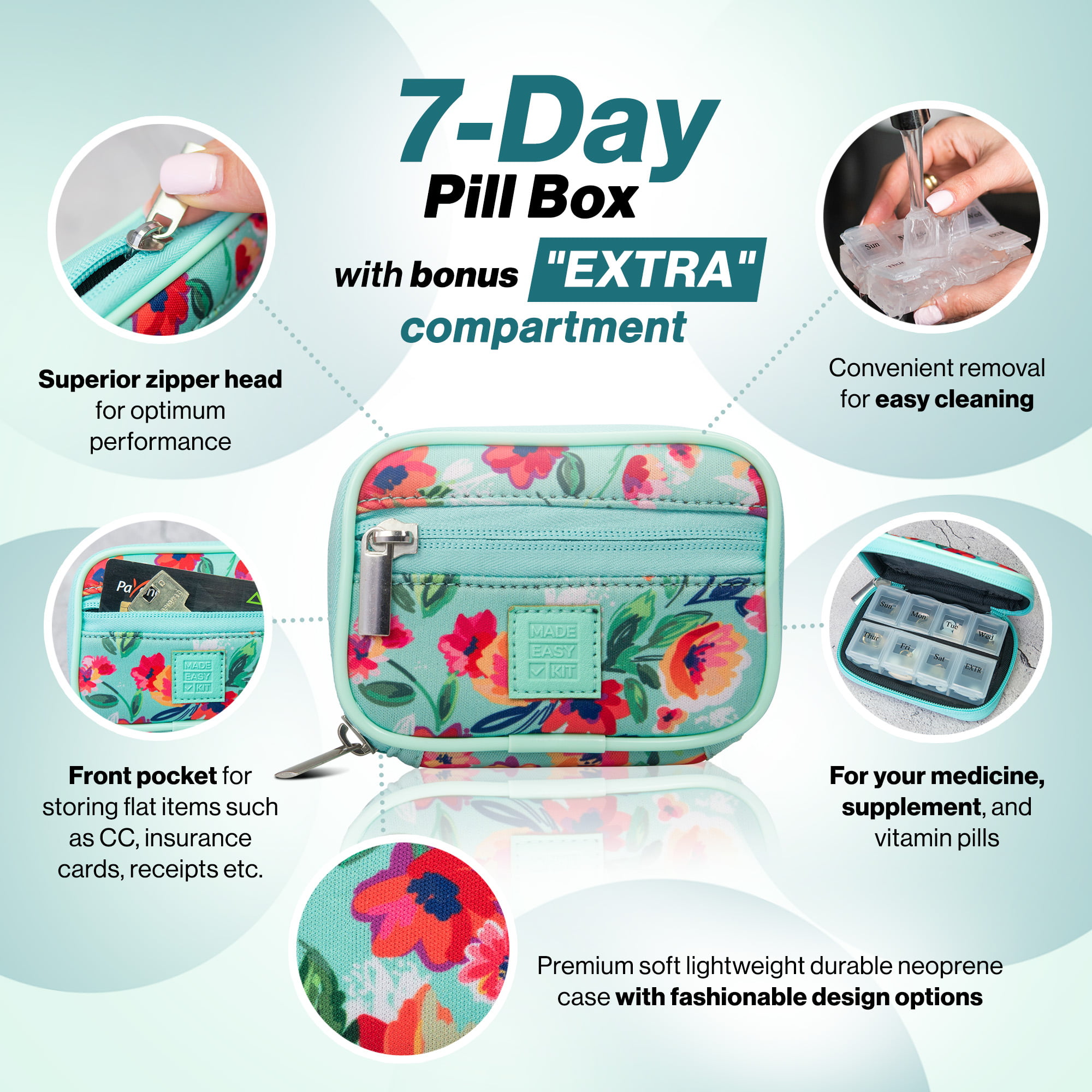 7 day weekly pill organizer box with leather case, stylish pill organi –  DMleather