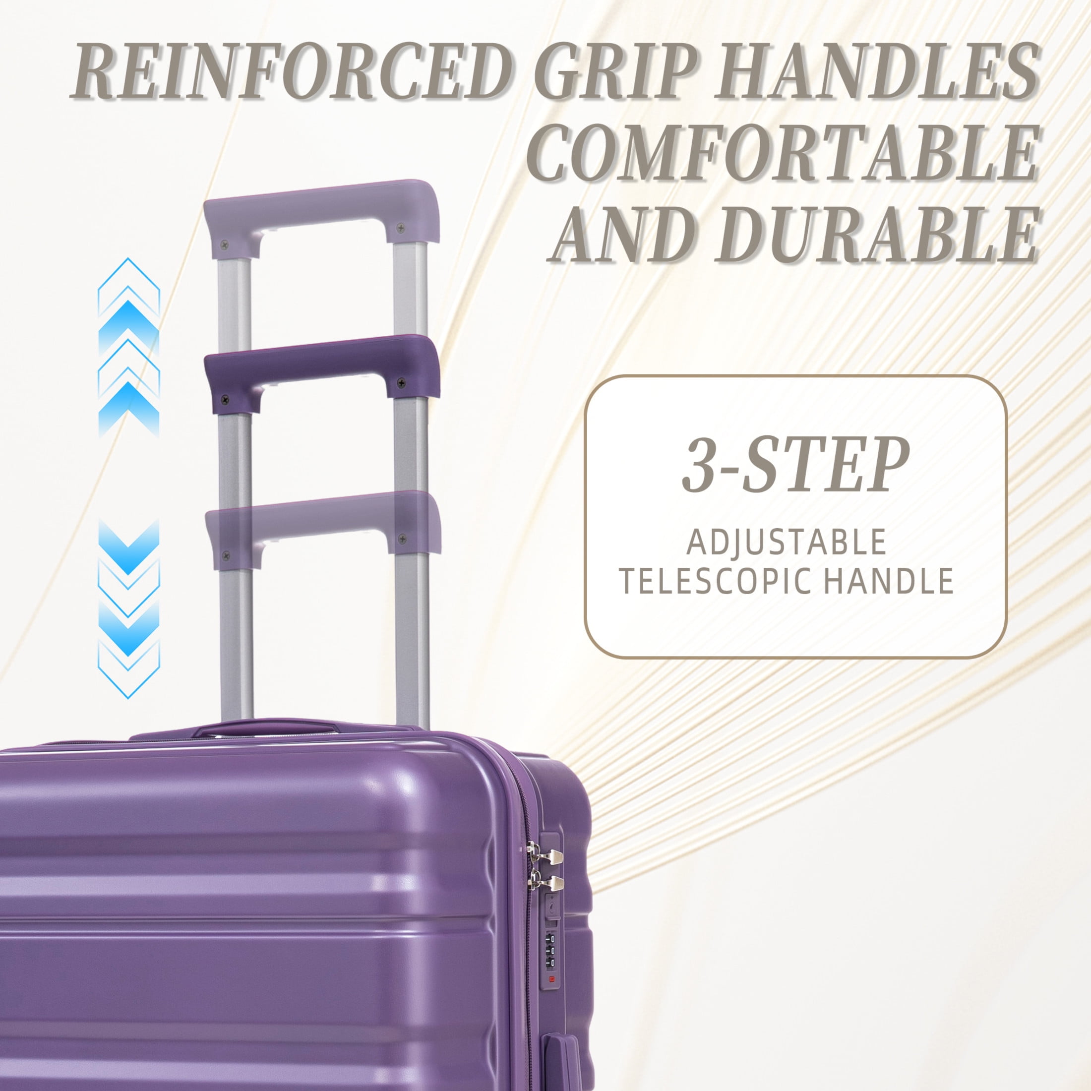 Noble House Lorven 3-Piece 20"/24"/28" ABS Hardshell Luggage Set with Combination Lock and Spinner Wheels, Purple