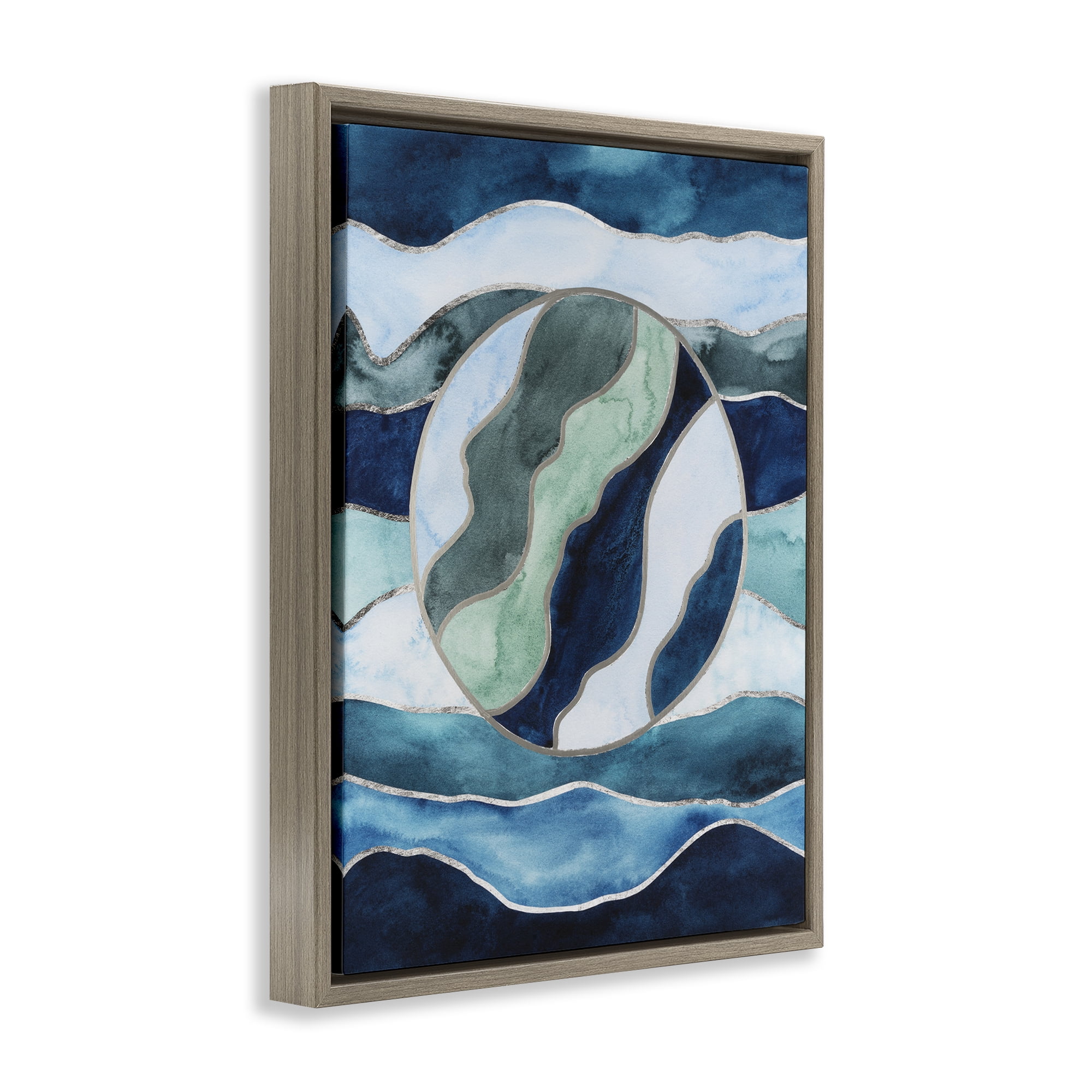 Stupell Industries Stained Glass Circle Impression Abstract Painting Brown Floater Framed Canvas Art Print Wall Art, 17 x 21
