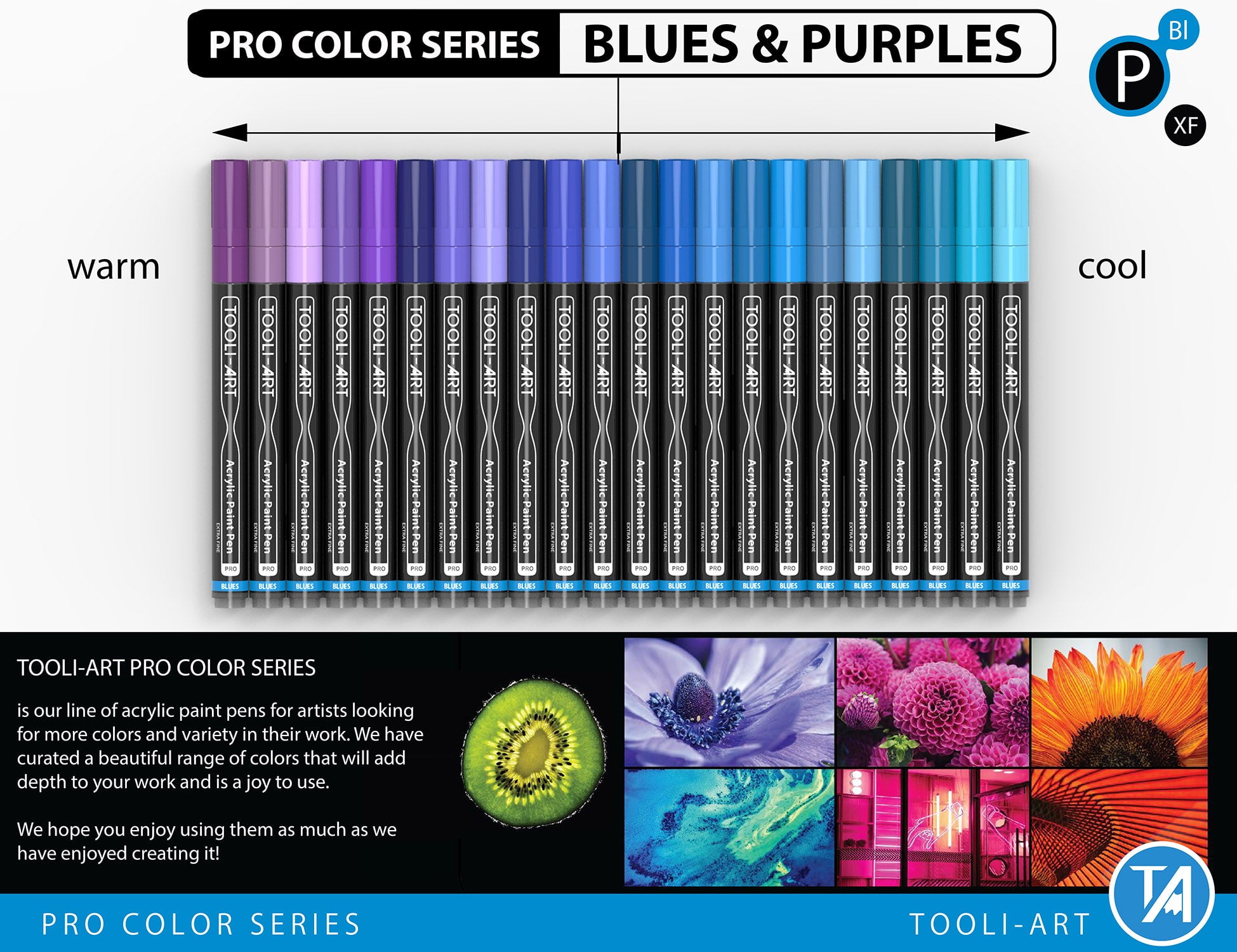 Acrylic Paint Pens 22 Assorted Blue And Purple Pro Color Series Specialty Markers Set (0.7mm EXTRA FINE)