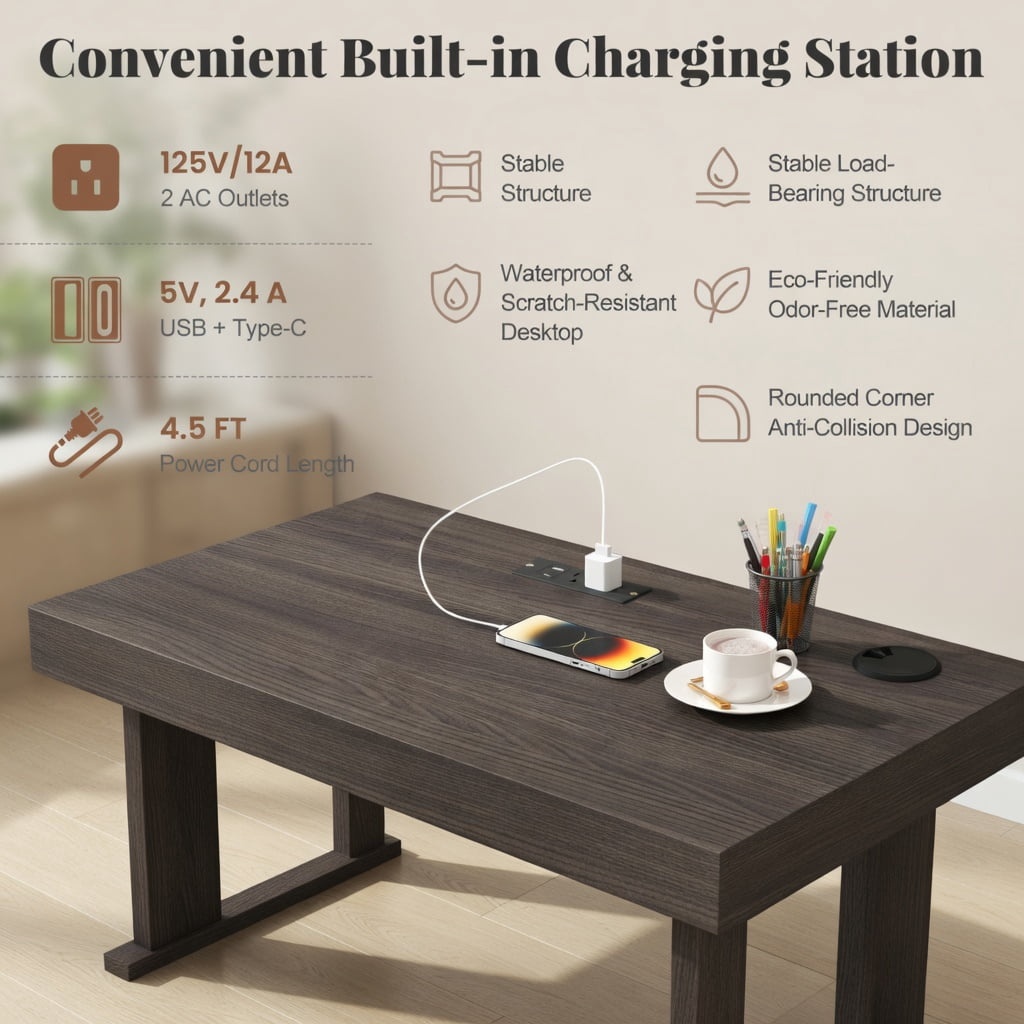 Demi Bonn 66 Inch L-shaped Computer Desk with Power Outlets Pull-out Keyboard Tray Storage Drawers Adjustable Shelf Cable Management Dark Gray Home Office Desk, Dark Gray