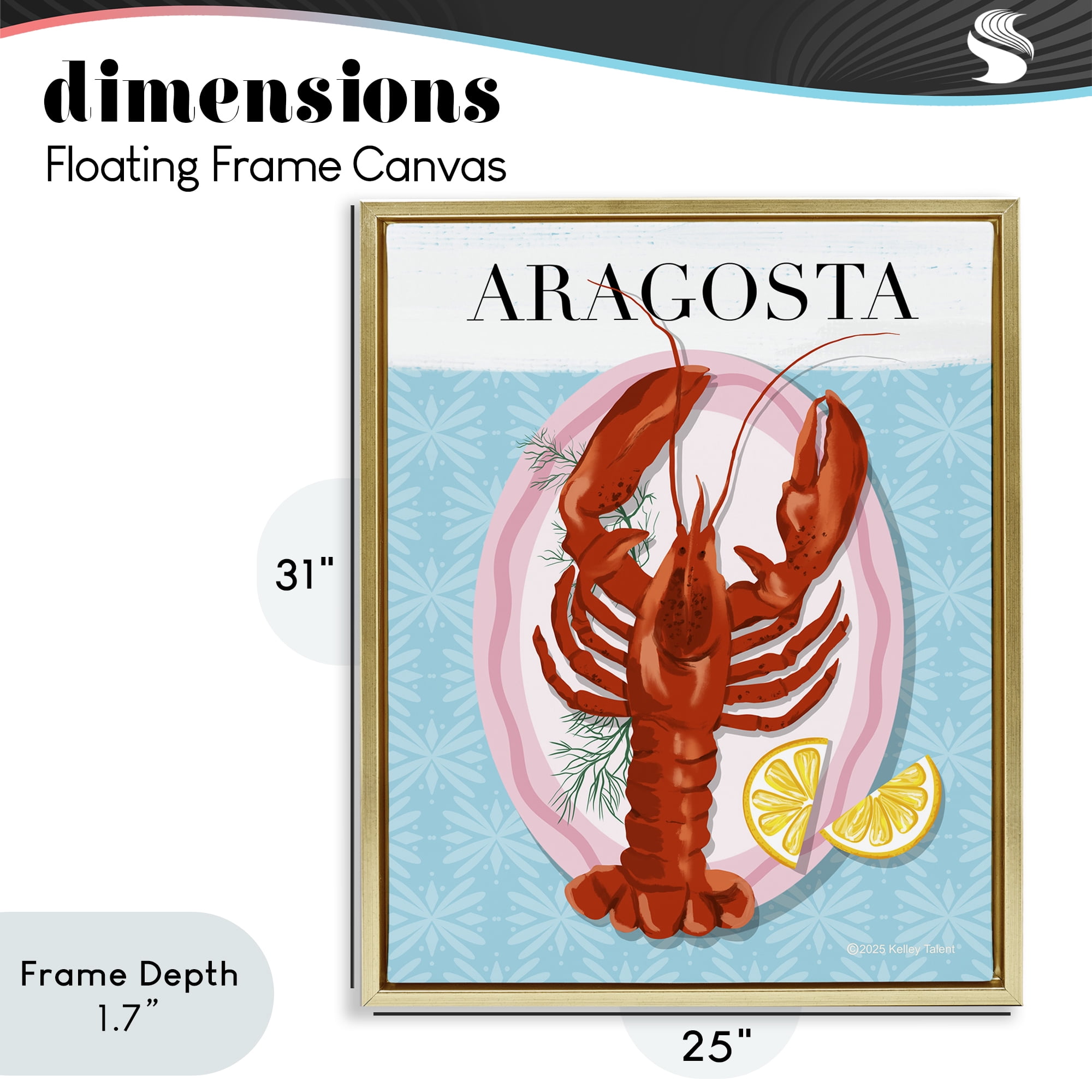 Stupell Industries Aragosta Lobster Dish Gold Framed Floater Canvas Wall Art, design by Kelley Talent