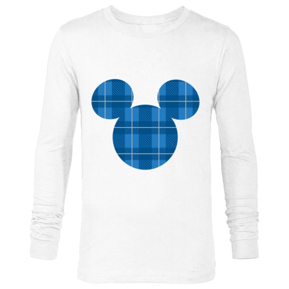 Disney Mickey Mouse Icon Blue Holiday Plaid - Long Sleeve T-Shirt for Men - Customized-White