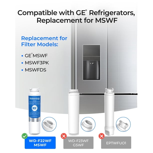 Waterdrop MSWF Refrigerator Water Filter NSF 42 Certified, Reduces
