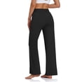 thumbnail image 3 of Pantalones de pierna ancha Bolsillos elásticos en la cintura con cordón Pantalones casuales sueltos para yoga Ejercicio físico Trotar Negro M, 3 of 5