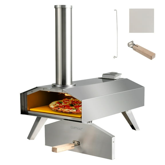 Costway Wood Pellet Pizza Oven Pizza Maker Portable Outdoor Pizza Stone w/ Foldable Leg