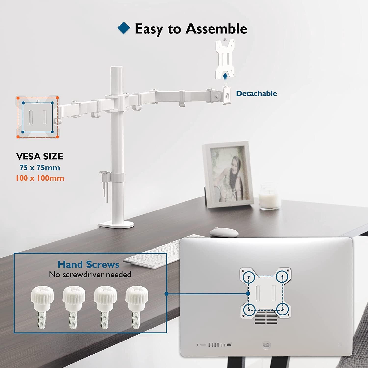 Dual Monitor Desk Mount Full Motion Adjustable White Stand for 13-27 Inch Screens Heavy Duty Arms Hold 22 lbs Each VESA 75x75/100x100 C Clamp Grommet Base  Management