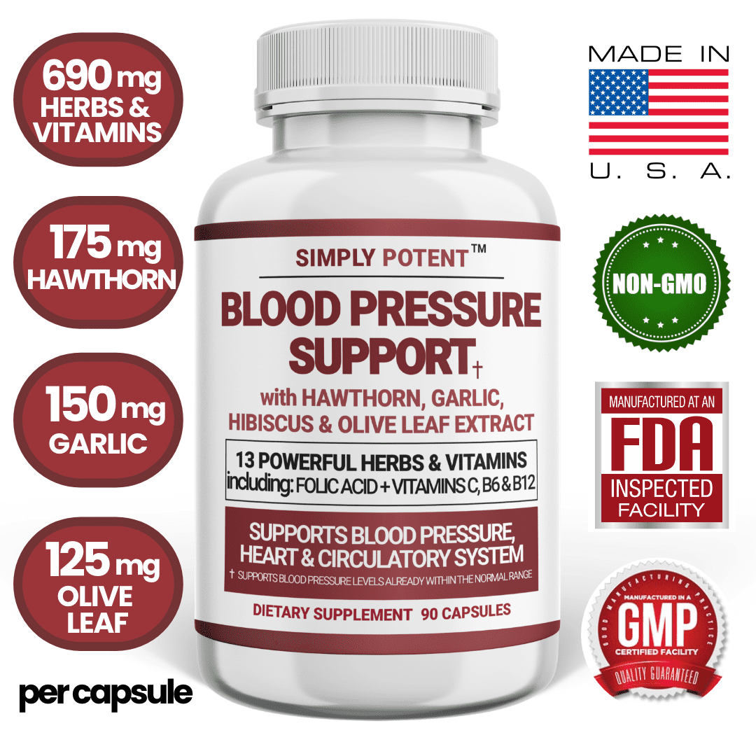 Simply Potent Blood Pressure Support Supplement - 90 Capsules