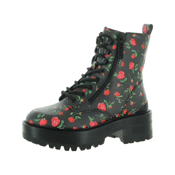 Guess Womens Fearne Faux-Leather Platform Combat & Lace-up Boots