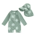 thumbnail image 2 of BemeyourBBs Toddler Baby Boy Girl One Piece Swimsuit with Sunhat Set Newborn Infant Bathing Suit Long Sleeve Rash Guard Half Zipper Turtle Dinosaur Swimwear Beachwear UPF 50+, 2 of 10