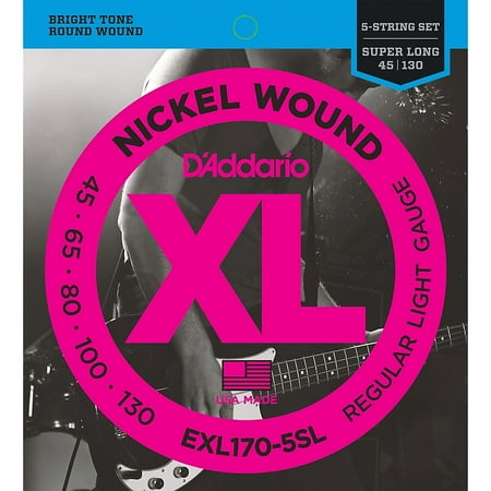 Nickel Wound Regular Light D'Addario EXL170-5SL Regular Light Nickel Wound Super Long Scale 5-String Bass Strings ()