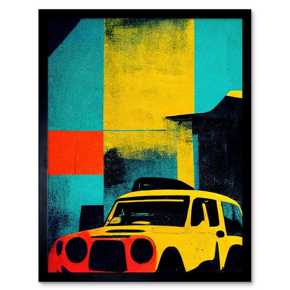 Andy Warhol Inspired Modern Abstract Car Taxi Yellow Orange Teal Black Art Print Framed Poster Wall Decor 12x16 inch
