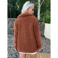 thumbnail image 2 of Eilly Bazar Coffee Brown Teddy Coat for Women Long Sleeve Female Mid Length Coat L, 2 of 4
