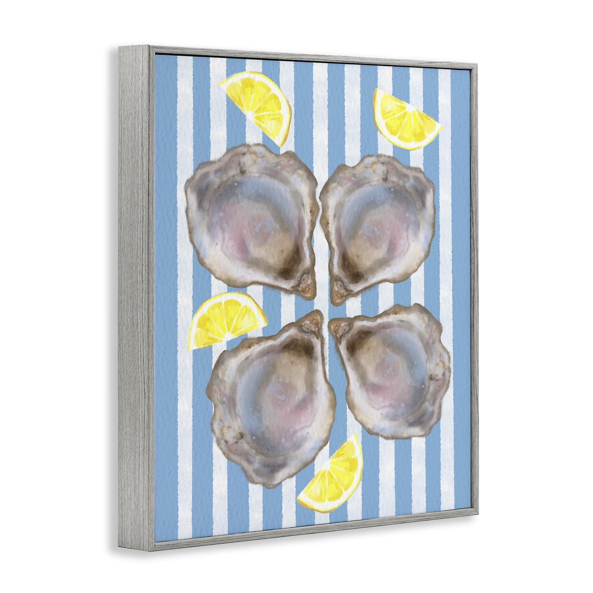 Stupell Industries Blue Stripe Oysters Gray Framed Giclee Art, design by Matthew Piotrowicz