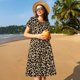 thumbnail image 4 of Fotbe Leopard Print-1 Vestido Largo de Moda para Mujer, Vestido Tipo Camiseta con Manga Corta y Estilo Casual a Rayas y Bloques de Color, 4 of 6