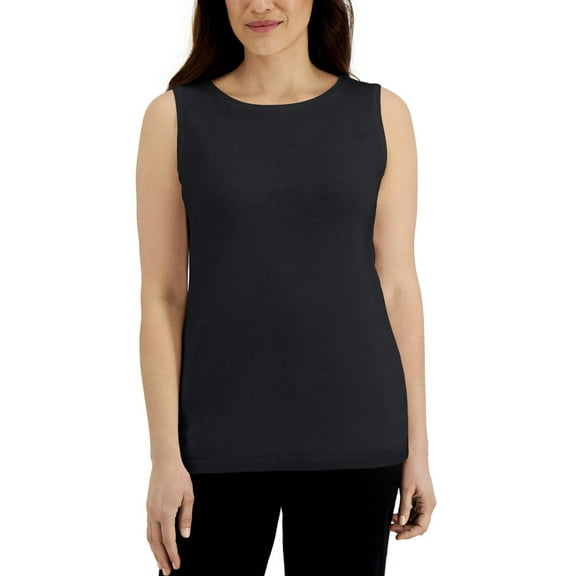 Karen Scott Women's Cotton Scoop-Neck Top Deep Black Size M