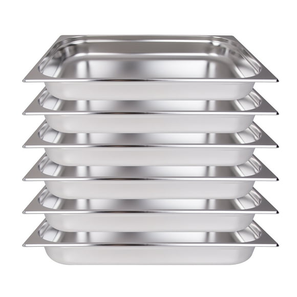 Hakka Poêles d'Hôtel Taille Complète, Lot de 6 Poêles Commerciales en Acier Inoxydable de 2,5” de Profondeur, Poêles de Table à Vapeur, Poêle Anti-Bourrage pour Maison, Hôtel, Fête et Restaurant