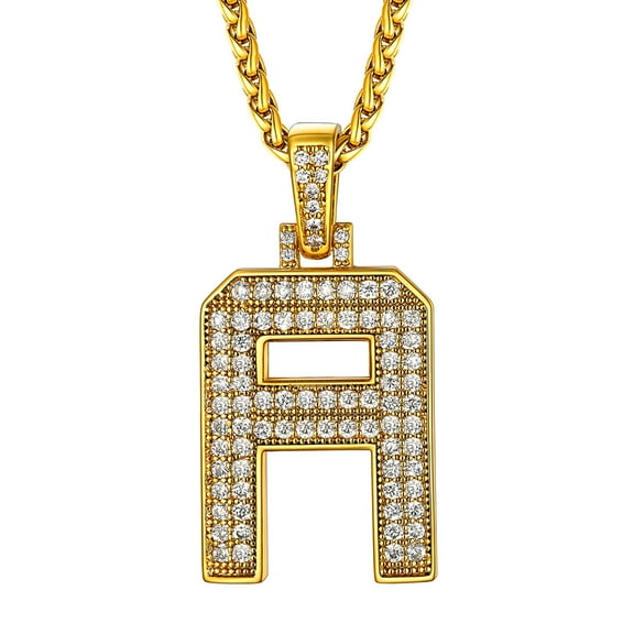 U7 Initial Necklace for Men Women Personalized Gift 14K Gold Plated Letter A with Bling CZ Hip Hop Pendant